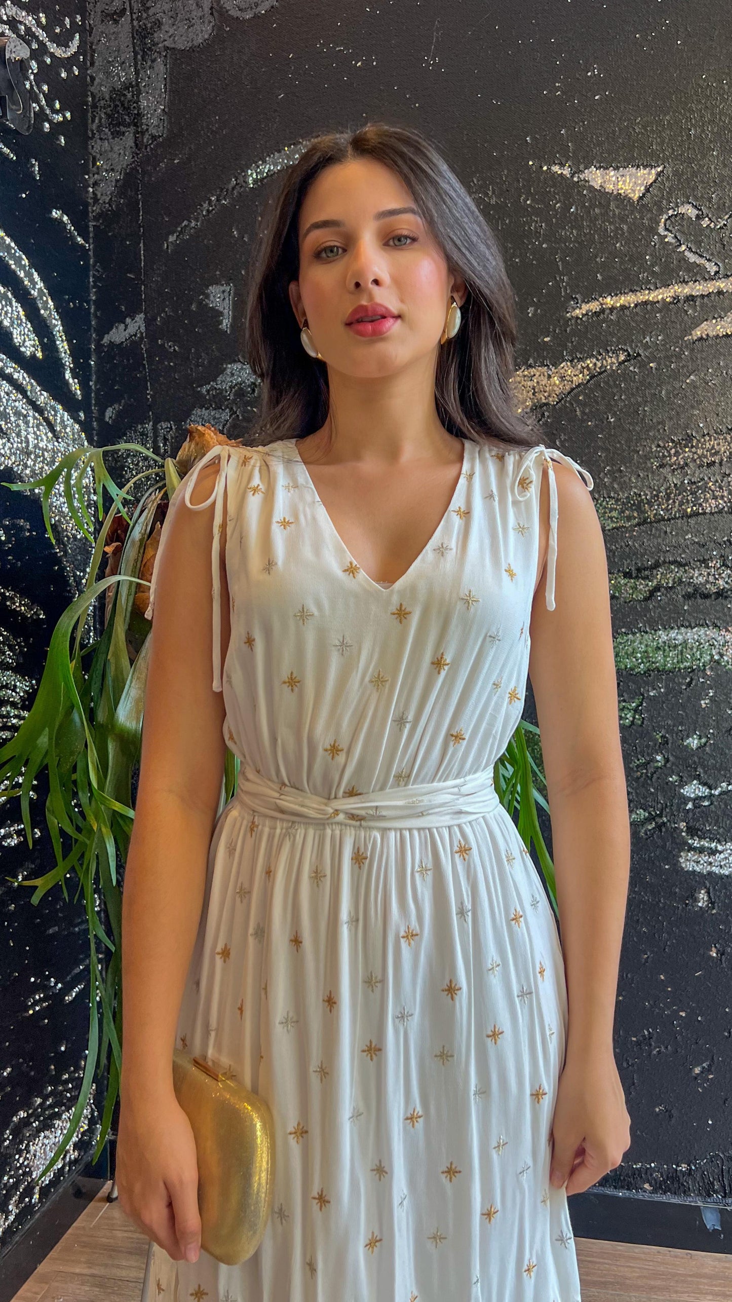 Vestido longo estampado fluido
