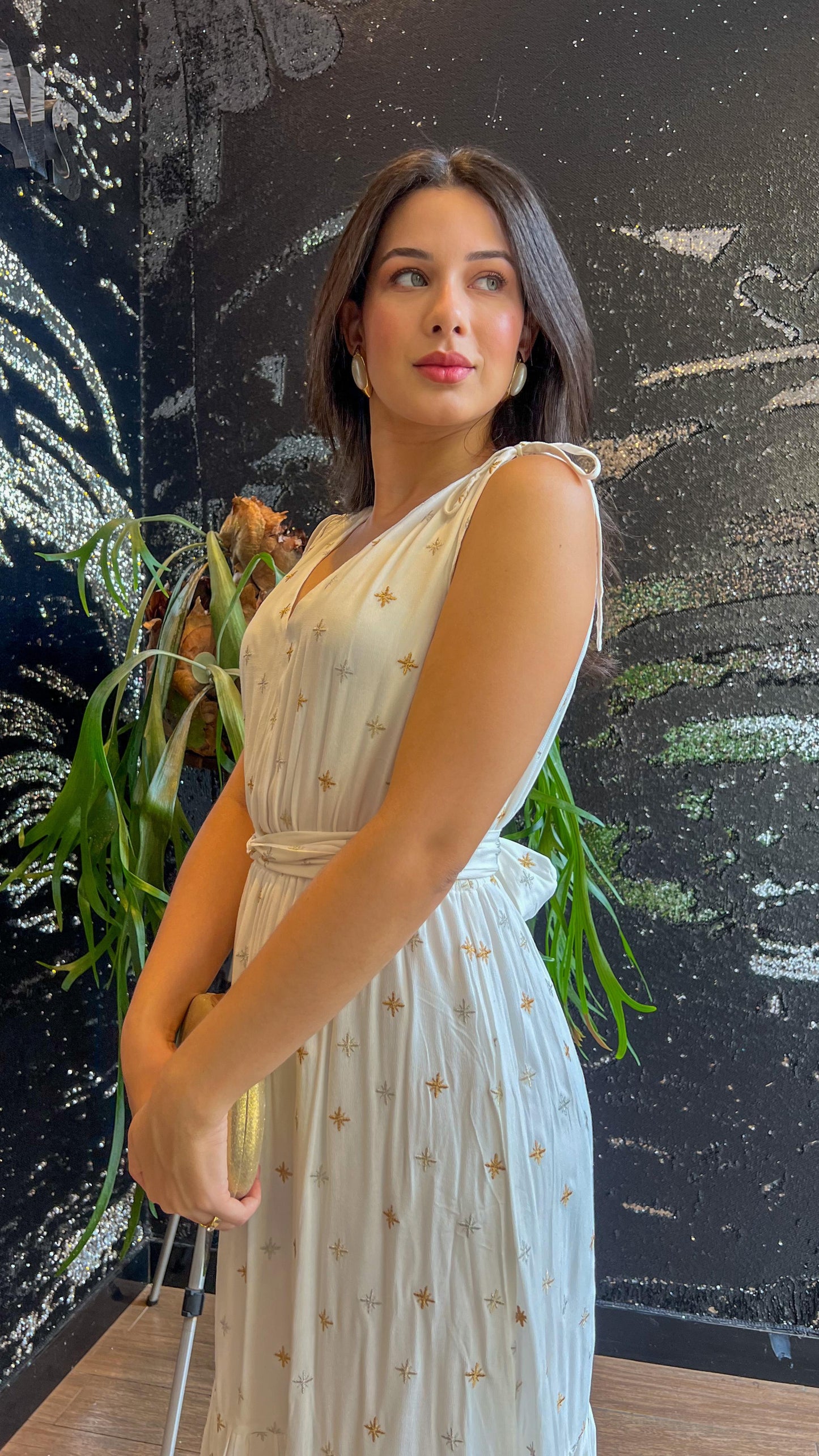 Vestido longo estampado fluido