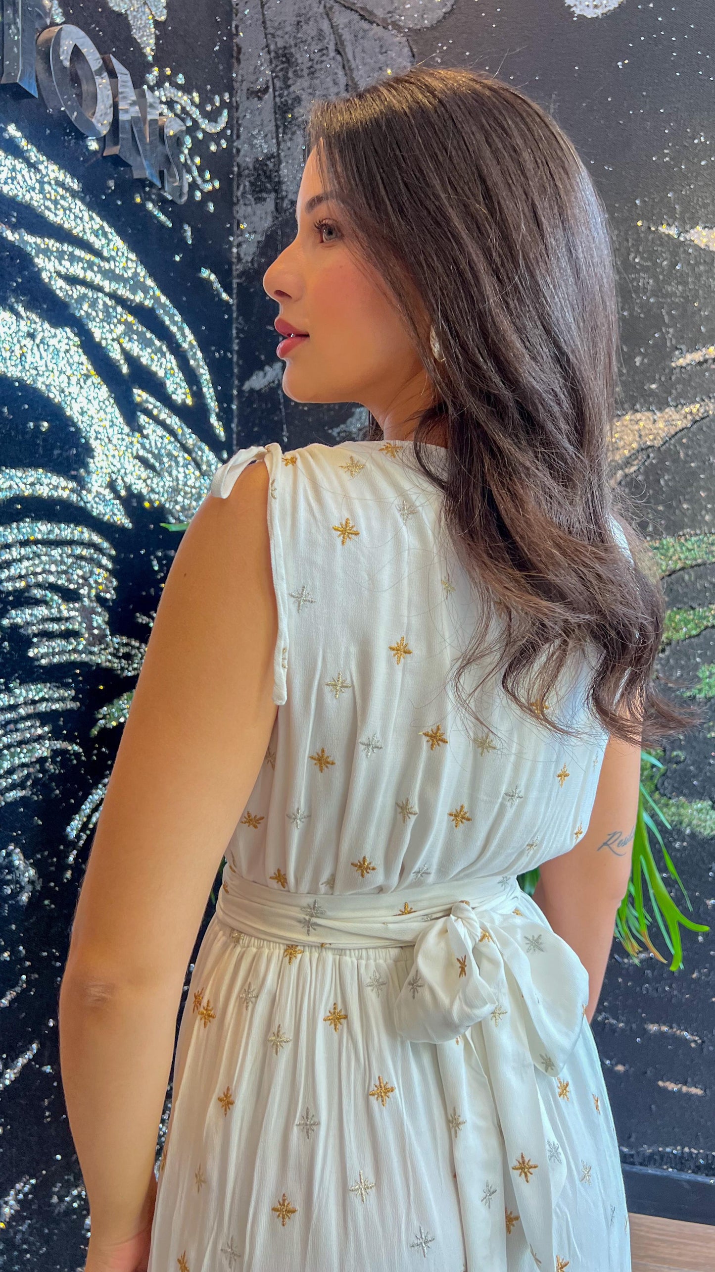 Vestido longo estampado fluido