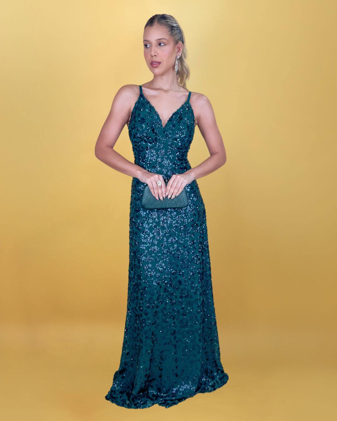 Vestido longo verde militar