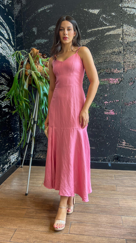 Vestido longo rosa de alça