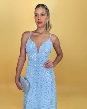 Vestido longo azul serenity