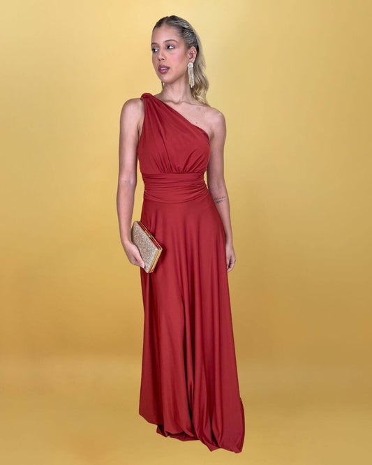 Vestido longo multiformas terracota