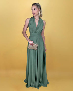 Vestido longo multiformas verde oliva