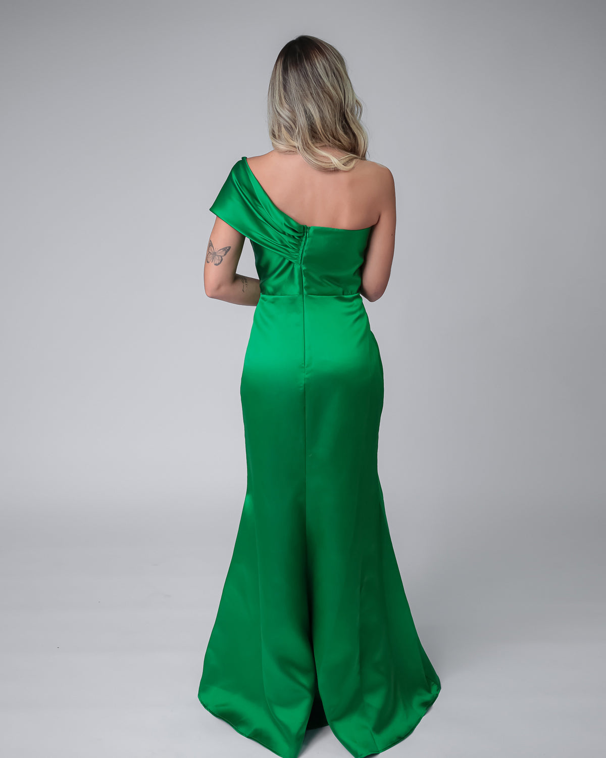 Vestido longo sereia verde com laço