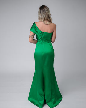 Vestido longo sereia verde com laço