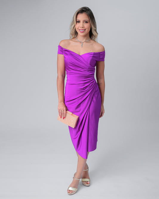 Vestido Midi roxo com transpasse