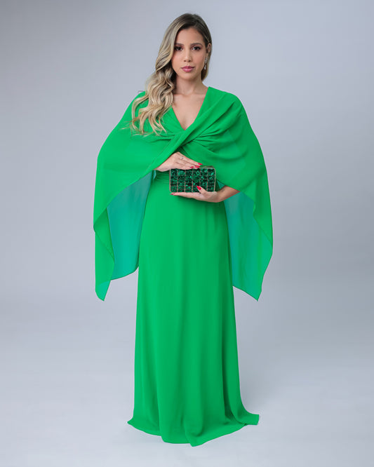 Vestido longo verde de mangas