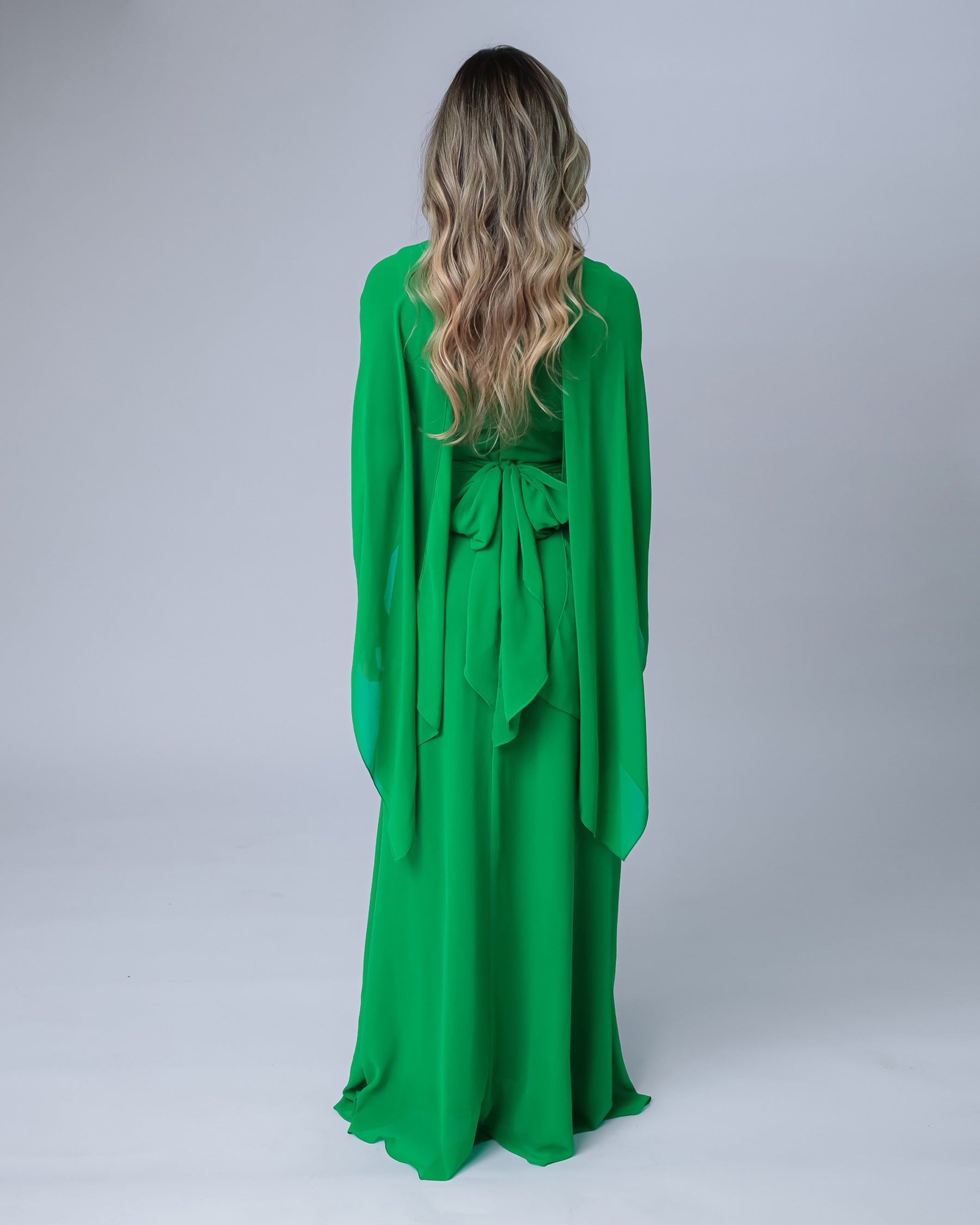 Vestido longo verde de mangas
